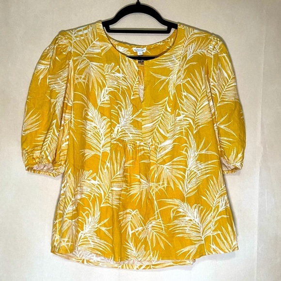 Sigrid Olsen women's L palm botanical puff sleeve linen rayon boho top EUC - Picture 1 of 5